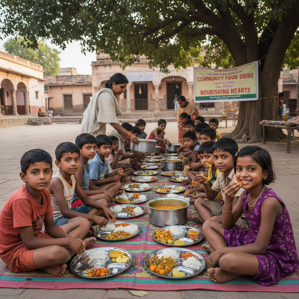 Children eating during a community food drive